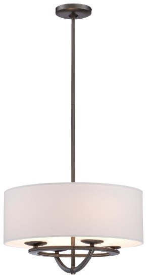 Foto para 100w SW 4 Light Drum Pendant Smoked Iron White Fabric With Etched Opal Glass