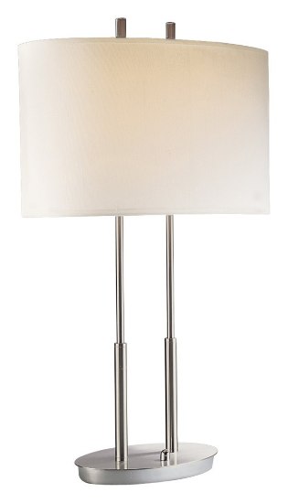 Foto para 100w SW 2 Light Table Lamp Brushed Nickel White Linen