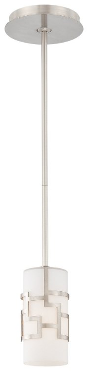 Foto para 100w SW 1 Light Mini Pendant Brushed Nickel Etched Opal