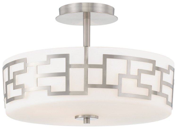 Foto para 100w SW 3 Light Semi Flush Mount Brushed Nickel Etched Opal