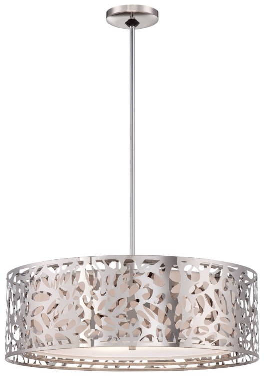 Foto para 100w SW 4 Light Drum Pendant Chrome White Linen