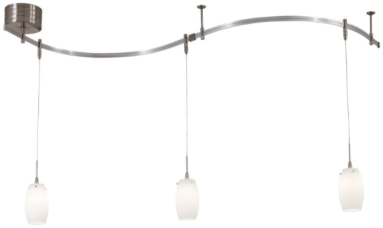 Foto para 50w SW 3 Light Low Voltage Mini Pendant Rail Kit Brushed Nickel Etched Opal