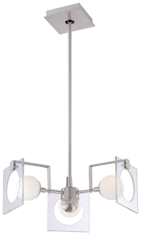 Foto para 40w SW 3 Light Mini Chandelier Brushed Nickel Clear Flat Panel With Etched Opal