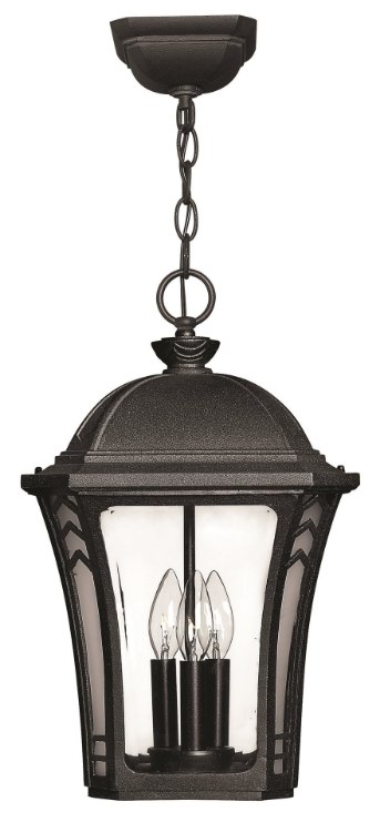 Picture of 15w Outdoor Wabash LED Clear Beveled with Etched Glass Corner Panels Museum Black Hanging