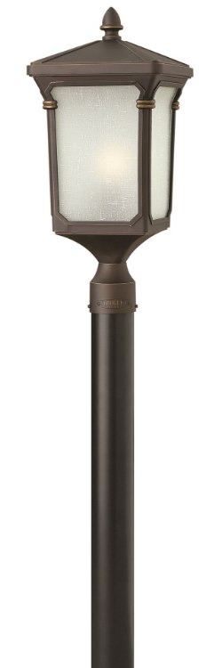 Picture of 15w Outdoor Stratford LED White Linen Seedy Panels Oil Rubbed Bronze Post Top/ Pier Mount