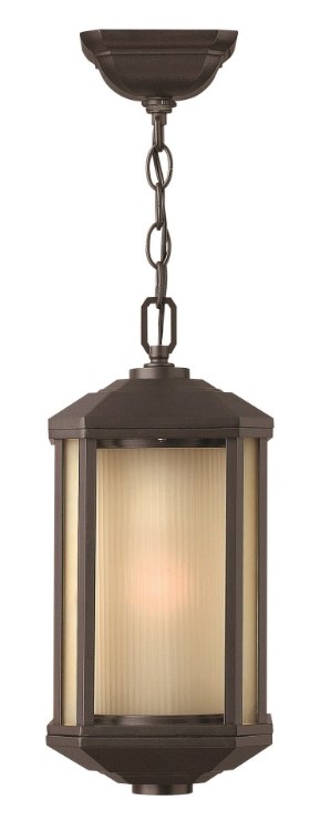 Foto para 26w Outdoor Castelle GU24 Ribbed Etched Amber Cylinder Bronze Hanging