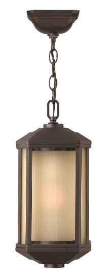 Foto para 15w Outdoor Castelle LED Ribbed Etched Amber Cylinder Bronze Hanging