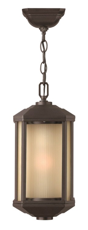 Foto para 15w Outdoor Castelle LED Ribbed Etched Amber Cylinder Bronze Hanging