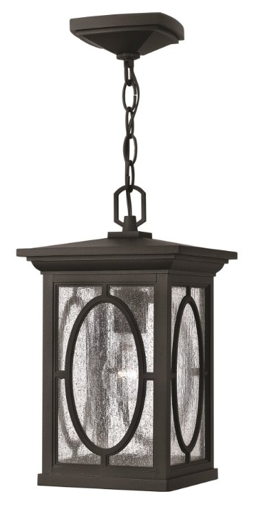 Picture of 100w Outdoor Randolph MED Clear Seedy and Etched Seedy Glass Panels (Option) Black Hanging