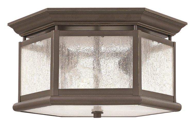 Foto para 60w Outdoor Edgewater MED Clear Seedy Panels Oil Rubbed Bronze Flush Mount