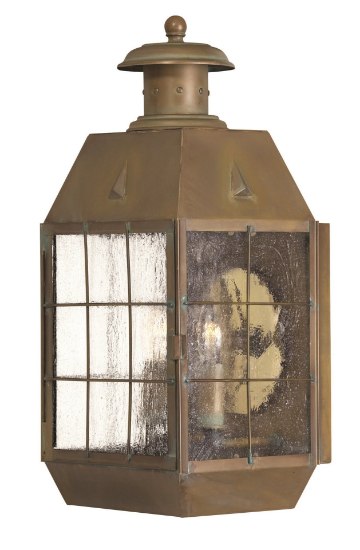 Foto para 60w Outdoor Nantucket CAND Clear Seedy Panels Aged Brass Medium Wall Mount