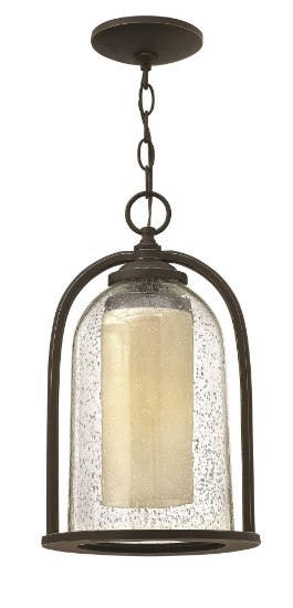 Picture of 100w Outdoor Quincy MED Clear Seedy and Amber Oil Rubbed Bronze Hanging