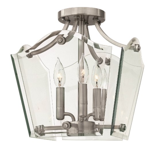 Foto para 60w Foyer Wingate CAND Clear Beveled Panels Polished Antique Nickel Semi-flush Mount