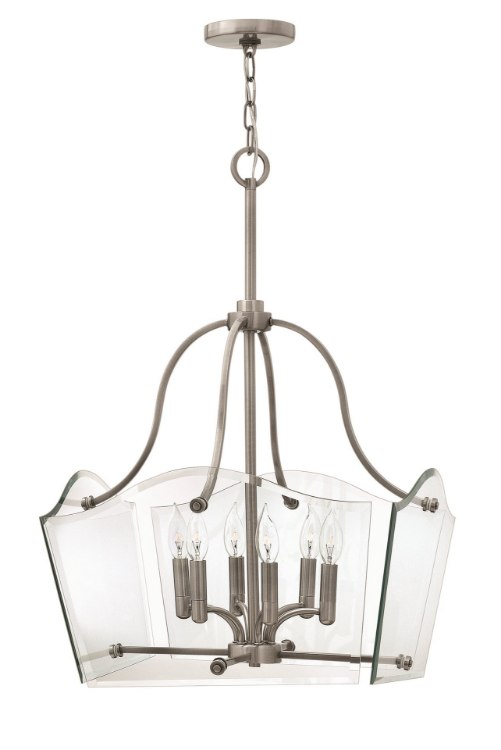 Picture of 60w Chandelier Wingate CAND Clear Beveled Panels Polished Antique Nickel Single Tier Foyer