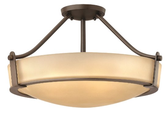 Foto para 100w Foyer Hathaway MED Etched Amber Olde Bronze Semi-flush Mount