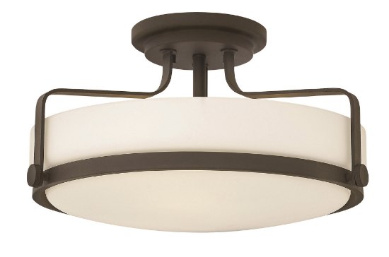 Foto para 100w Foyer Harper MED Etched Opal Oil Rubbed Bronze Semi Flush Mount