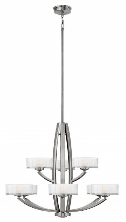 Foto para 60w Chandelier Meridian G-9 Thick Faceted Clear Inside Etched Brushed Nickel Two Tier Foyer