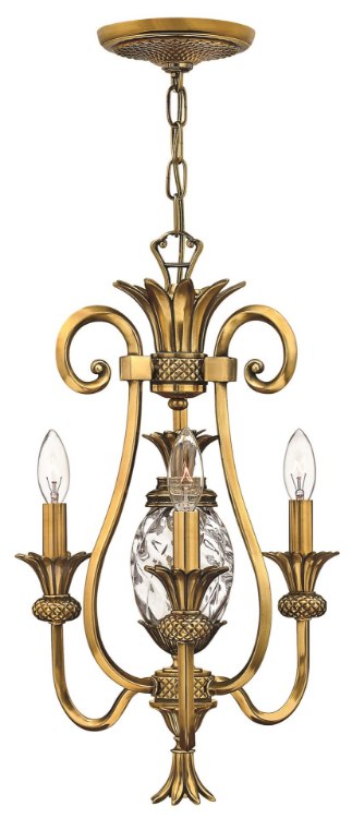 Foto para 60w Chandelier Plantation CAND Clear Optic Burnished Brass Three Light