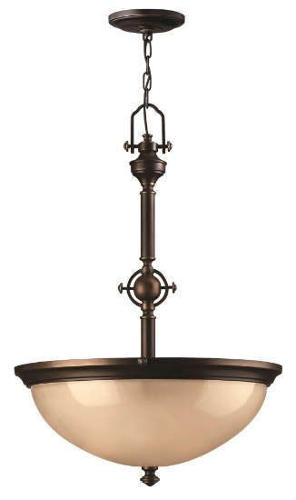 Foto para 100w Foyer Mayflower MED Inside Etched Amber Olde Bronze Inverted Pendant