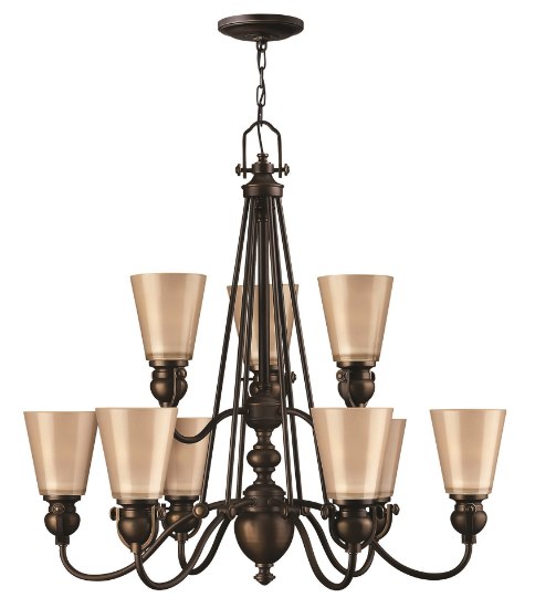 Picture of 75w Chandelier Mayflower MED Inside Etched Amber Olde Bronze Two Tier Foyer