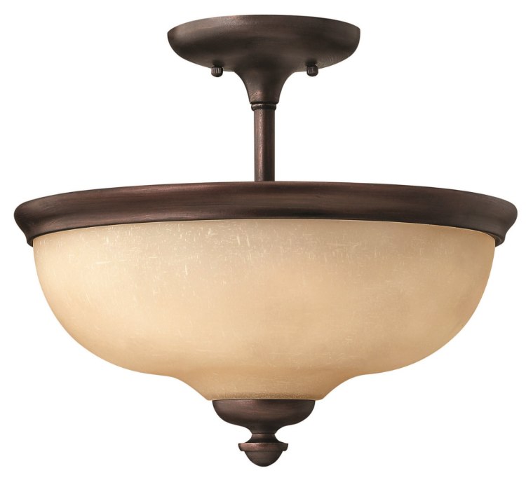 Foto para 75w Foyer Thistledown MED Amber Linen Victorian Bronze Semi-flush Mount