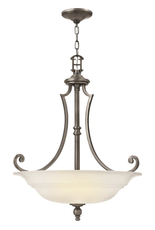 Foto para 75w Foyer Plymouth MED Etched Opal Polished Antique Nickel Inverted Pendant