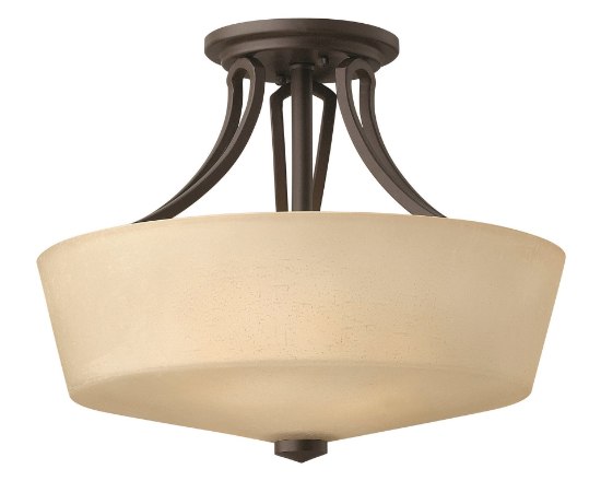 Picture of 32w Foyer Parker LED Light Amber Etched Linen Buckeye Bronze Semi-flush Mount