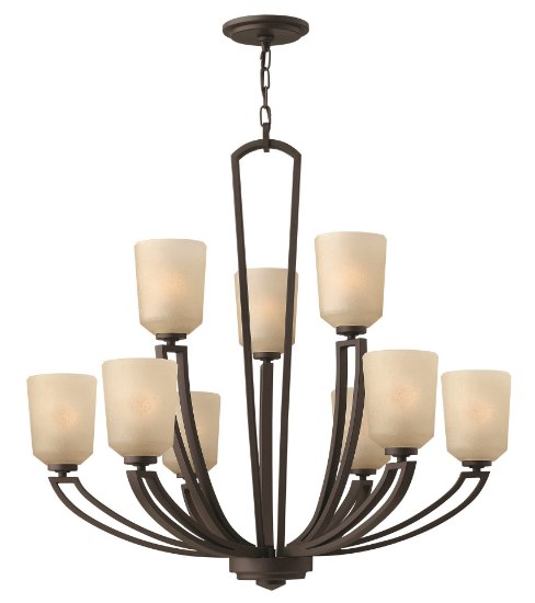 Picture of 75w Chandelier Parker MED Light Amber Etched Linen Buckeye Bronze Two Tier Foyer