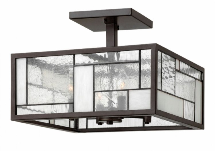 Picture of 60w Foyer Mondrian CAND Copper Foil Bound Glass Panels Buckeye Bronze Semi-flush Mount