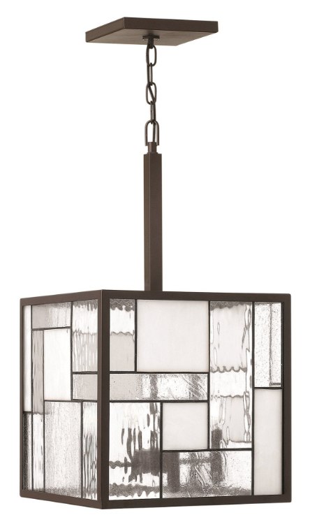 Foto para 60w Chandelier Mondrian CAND Copper Foil Bound Glass Panels Buckeye Bronze Single Tier Pendant