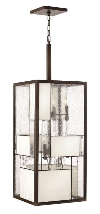 Picture of 60w Foyer Mondrian CAND Copper Foil Bound Glass Panels Buckeye Bronze Single Tier Foyer
