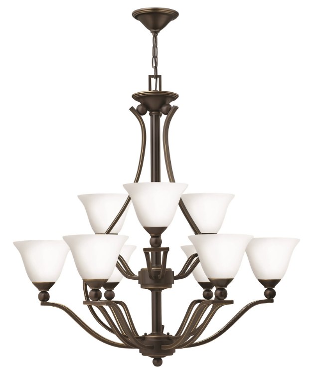 Foto para 100w Chandelier Bolla MED Etched Opal Olde Bronze Two Tier Foyer