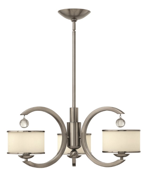 Foto para 60w Chandelier Monaco CAND Etched Opal Metal Trimmed Glass Shade Brushed Nickel Three Light