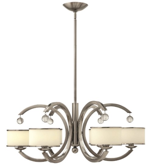 Foto para 60w Chandelier Monaco CAND Etched Opal Metal Trimmed Glass Shade Brushed Nickel Stem Hung