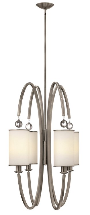 Picture of 100w Foyer Monaco MED Etched Opal Metal Trimmed Glass Shade Brushed Nickel Stem Hung Foyer