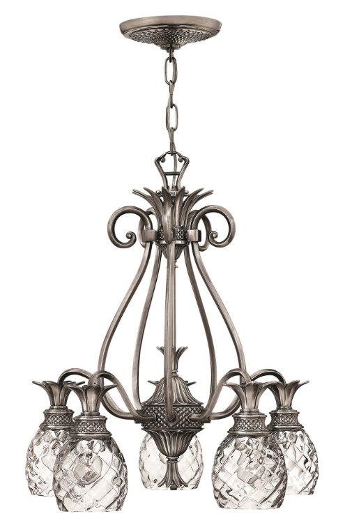 Foto para 60w Chandelier Plantation MED Clear Optic Polished Antique Nickel Downlight Foyer