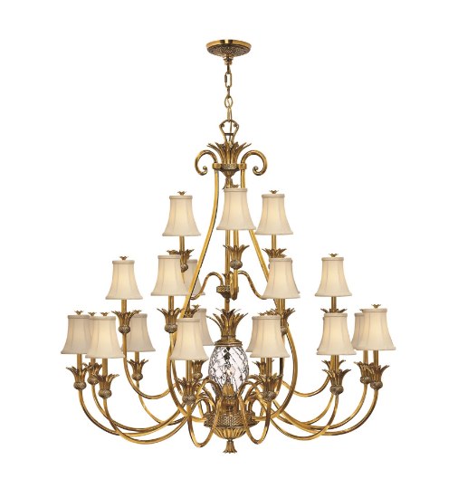 Picture of 50w Chandelier Plantation CAND MED Clear Optic Burnished Brass Three Tier Foyer