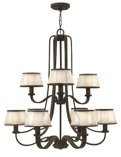 Foto para 60w Chandelier Prescott CAND Etched Opal Olde Bronze Two Tier Foyer