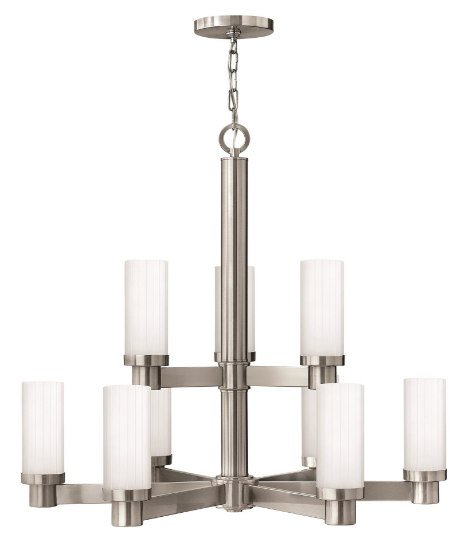 Foto para 100w Chandelier Midtown MED Multi-Faceted Etched Brushed Nickel Two Tier Foyer