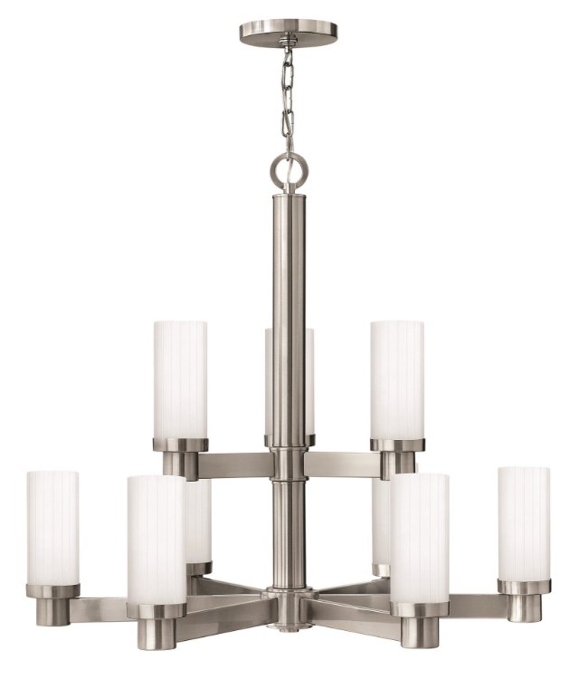 Picture of 100w Chandelier Midtown MED Multi-Faceted Etched Brushed Nickel Two Tier Foyer