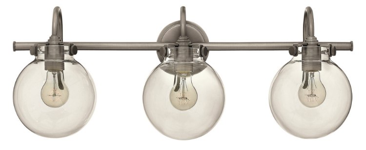 Foto para 100w Bath Congress MED Clear Glass Antique Nickel Bath Three Light