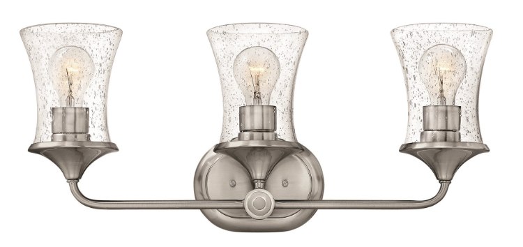 Foto para 100w Bath Thistledown MED Clear Seedy Brushed Nickel Bath Three Light