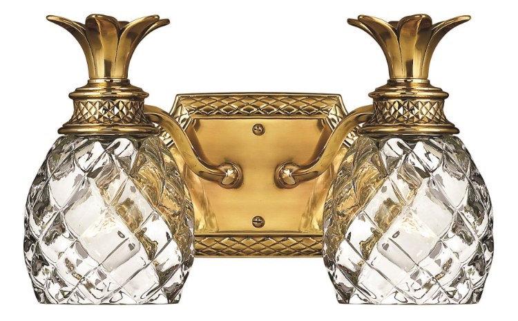 Foto para 100w Bath Plantation MED Clear Optic Burnished Brass Bath Two Light