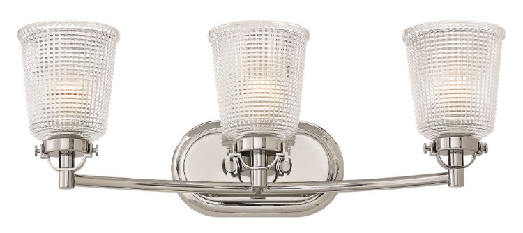 Foto para 100w Bath Bennett MED Clear Holophane Polished Nickel Bath Three Light