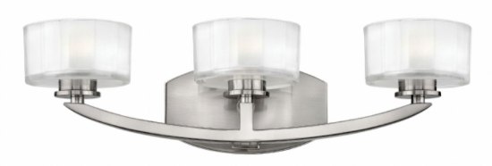 Picture of 4.5w Bath Meridian G9 LED Thick Faceted Clear Inside Etched Brushed Nickel Bath Three Light