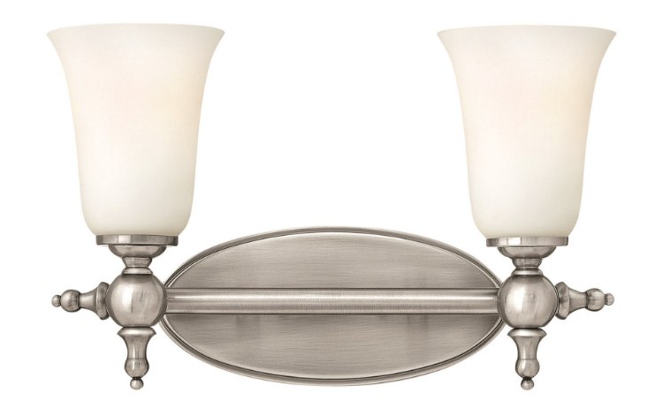 Foto para 100w Bath Yorktown MED Etched Opal Antique Nickel Bath Two Light