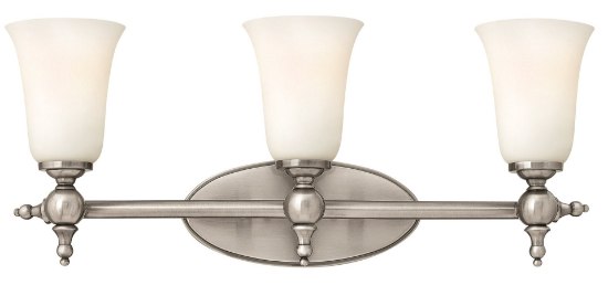 Foto para 100w Bath Yorktown MED Etched Opal Antique Nickel Bath Three Light