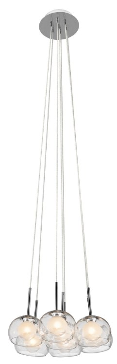 Foto para 40w Niu Clear Optic Outside Glass With Satin-Etched Inner Globe With Clear Glass Reveal Chrome G9 7 light cluster pendant