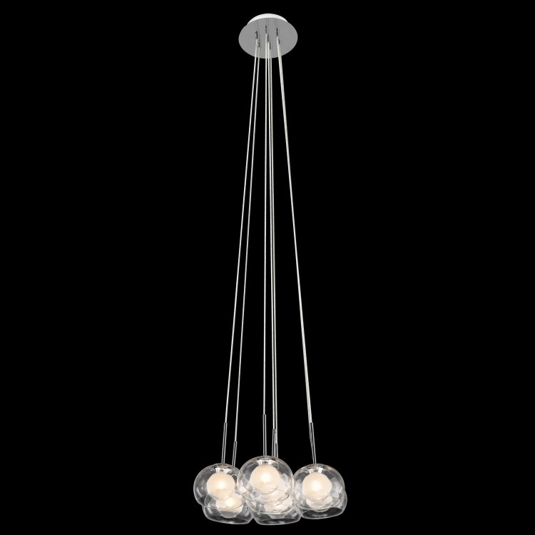 Foto para 40w Niu Clear Optic Outside Glass With Satin-Etched Inner Globe With Clear Glass Reveal Chrome G9 7 light cluster pendant