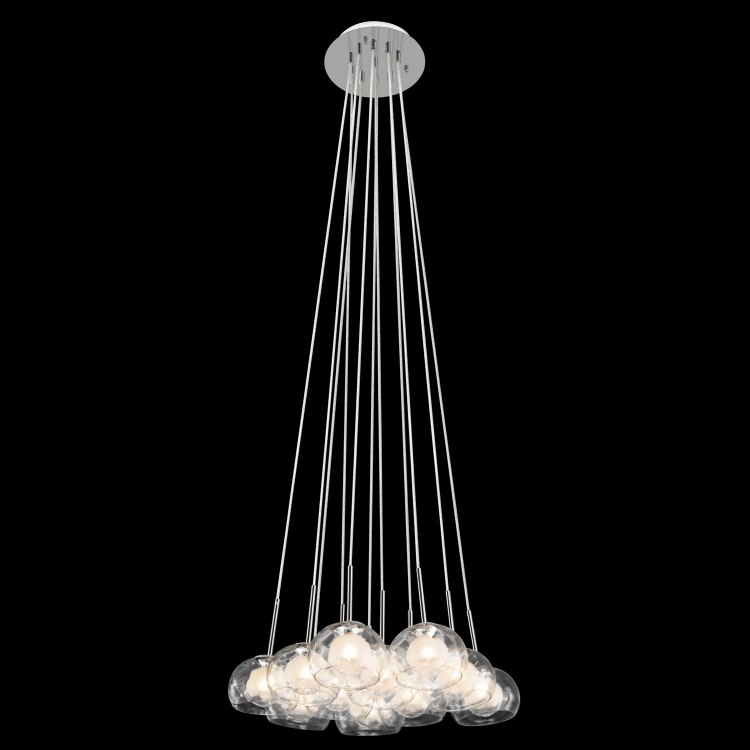 Foto para 40w Niu Clear Optic Outside Glass With Satin-Etched Inner Globe With Clear Glass Reveal Chrome G9 11 light cluster pendant